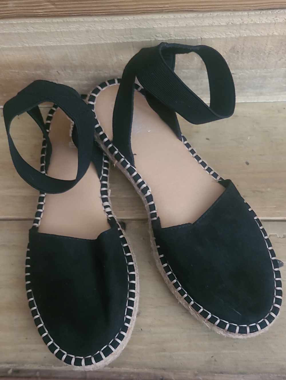 Brash Women's Gelsey Black Faux Suede Espadrille Ankle Strap Flat Shoes, Size 8